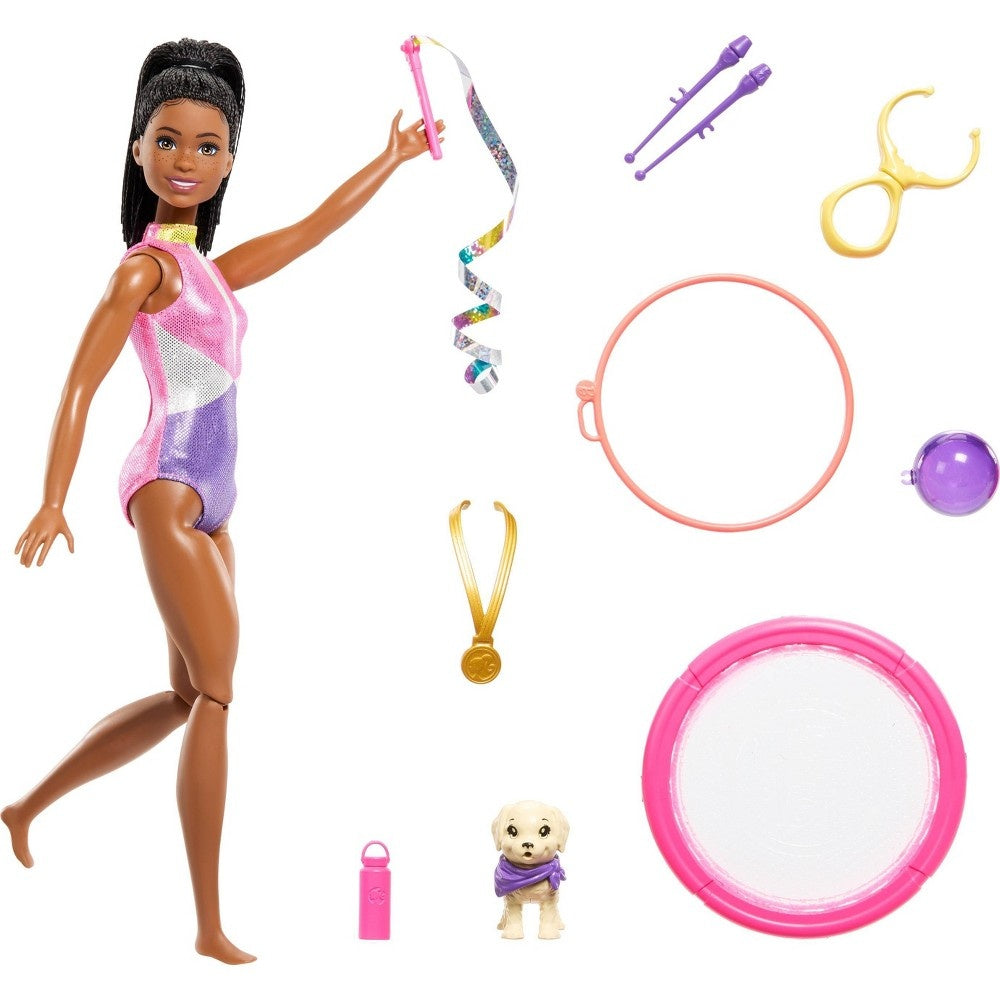 Barbie "Brooklyn" Gymnast Doll & Playset with Fashion Doll, Puppy, Trampoline and Accessories (Target Exclusive) - Bellso